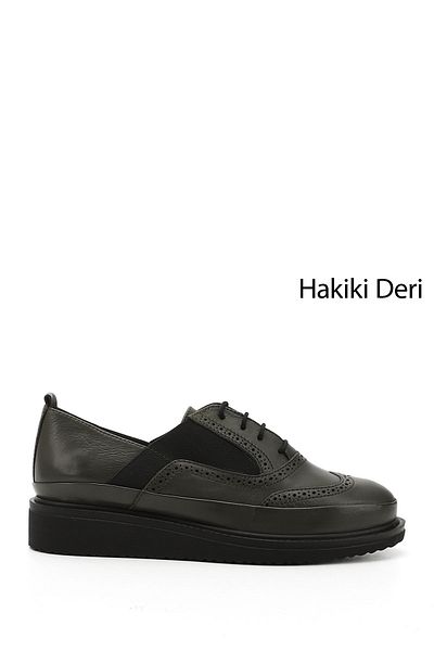 GÖNDERİ(R) Women's Khaki Antique Lace-Up Padded Sole Genuine Leather Shoes
