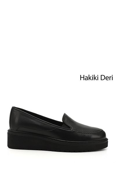 GÖNDERİ(R) Women's Black Wedge Sole Genuine Leather Shoes