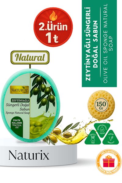 Naturix Olive Oil Sponge Soap 150 Gr |   Natural Moisturizing and Purifying Skin Care