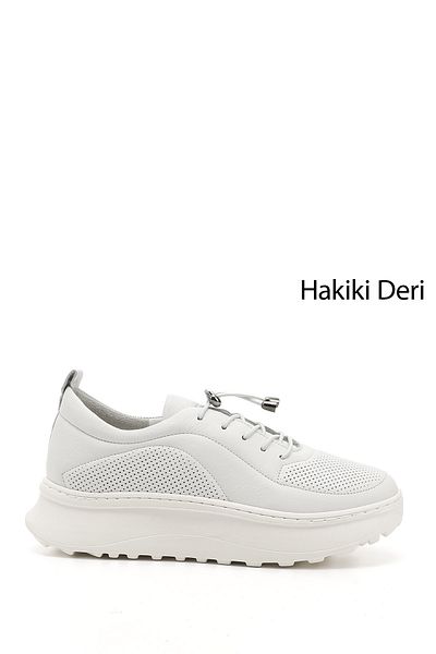 GÖNDERİ(R) Pantofi de damă/fete, alb, din piele naturală, cu șireturi din cauciuc