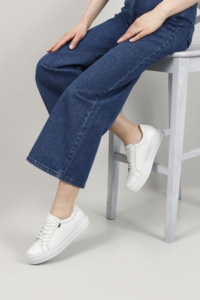 GÖNDERİ(R) Tenis de damă, alb, cu șireturi, cu talpă cu pană, din piele naturală
