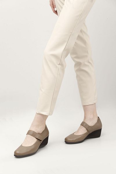 GÖNDERİ(R) Mink Antique Gön Genuine Leather Round Toe Wedge Sole Women's Shoes 24293