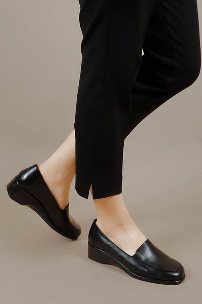 GÖNDERİ(R) Women's Black Wedge Sole Genuine Leather Shoes