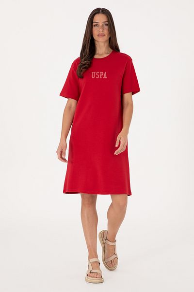 U.S. Polo Assn. Women's Red Crew Neck Mini Length Knitted Dress 50306431-Vr171