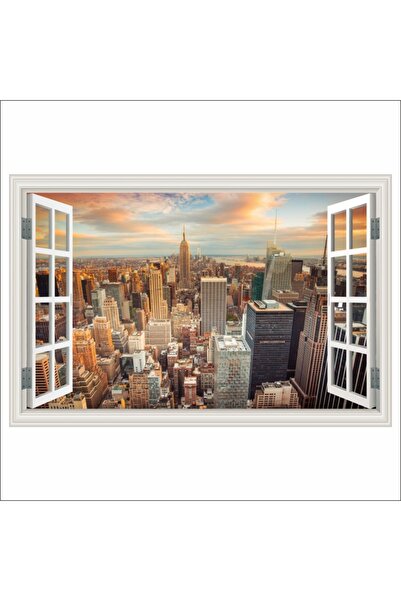 media Fototapet autocolant Fereastra Apus de soare peste New York City, 250 x...