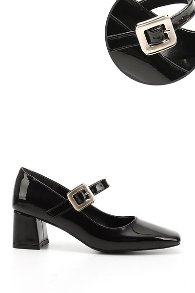 GÖNDERİ(R) Women / Girls Black Patent Leather Blunt Toe Square Heel Mary Jane Shoes