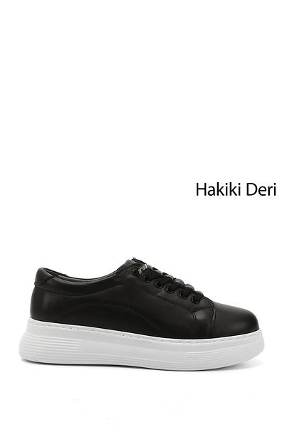 GÖNDERİ(R) Women / Girls Black Rubber Laced Comfort Genuine Leather Sneaker