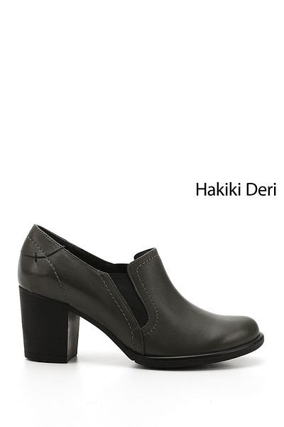 GÖNDERİ(R) Women/Girls Khaki Antique Medium Thick Heeled Genuine Leather Shoes