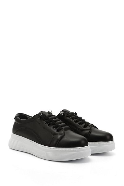 GÖNDERİ(R) Women / Girls Black Rubber Laced Comfort Genuine Leather Sneaker