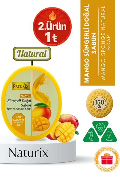Naturix Mango Sponge Soap 150 Gr |   Exfoliating and Moisturizing Soap