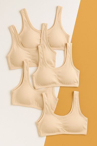 BONY SOCKS Nude Colored Girl's 5-Piece Bustier Pack - Thick Strap