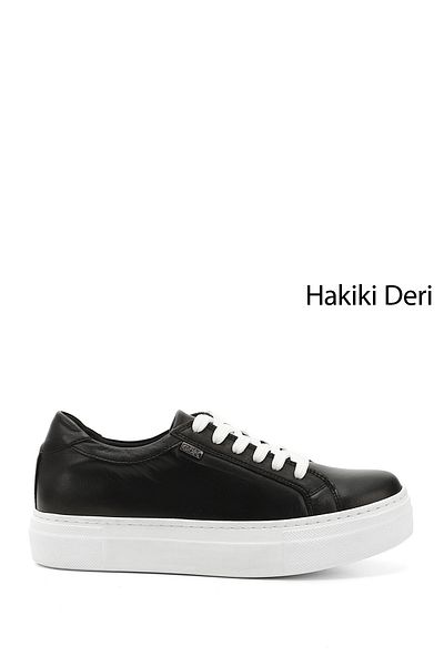 GÖNDERİ(R) Women's Black Lace-Up Padded Sole Genuine Leather Sneakers
