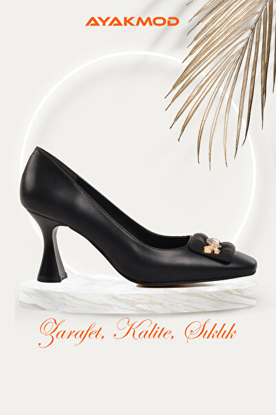 AYAKMOD 312181 Žena crne kože Sa kamenčićima Cipele sa štiklom