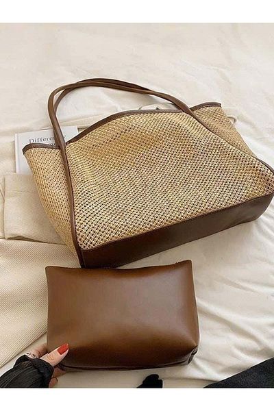 Mojeva Rose Mesh Braided Puppy Straw Women's Hand, Arm and Shoulder Bag
