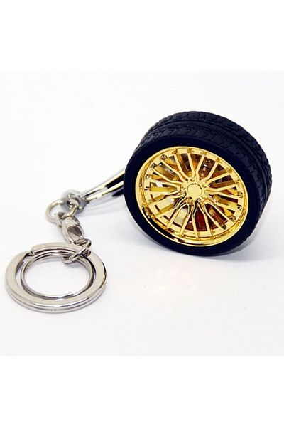 Evelise Anti-corrosion metal keychain, car wheel model, Gold