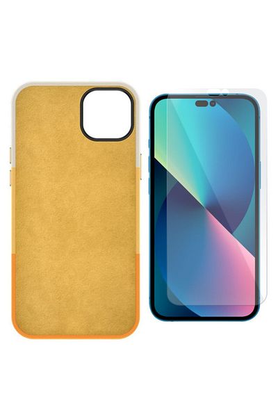 Evelise Protective case with reinforced edges for Iphone 14 Pro, Eco-leather and 9H Protective Film