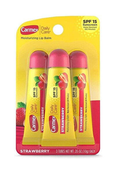 Carmex مرطب شفاه للعناية اليومية بعامل حماية من الشمس 15، بنكهة الفراولة، 3 أنابيب، 10غ