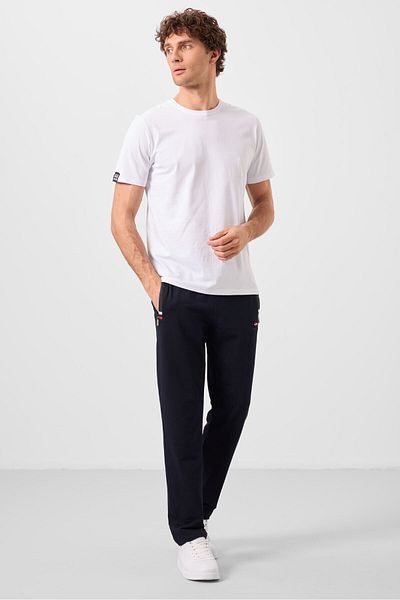 TOMMY LIFE Ανδρικό παντελόνι φούτερ Navy BluE Slim Fit - Κλασικό πόδι τσέπης με φερμουάρ - 84649