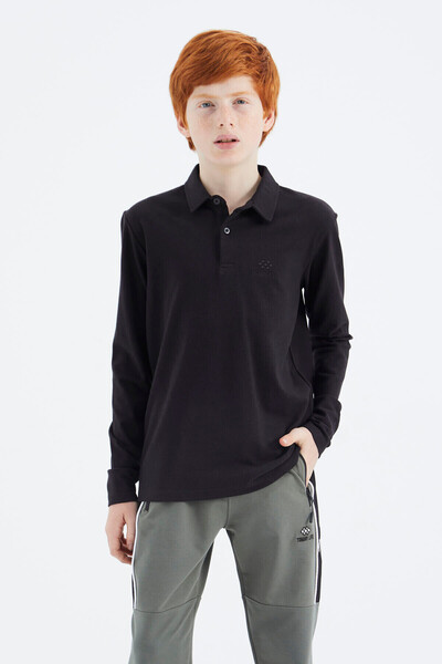TOMMY LIFE Black Polo Neck Basic Boy's T-Shirt - 11171