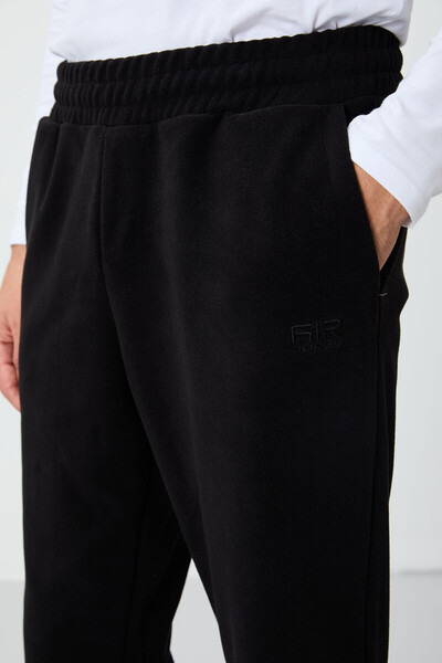 AIR JONES Bret Black Logo Embroidered Men's Fleece Tracksuit Bottom - 82107