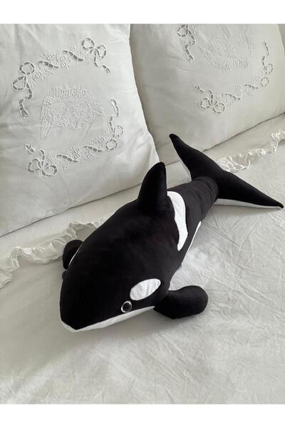 MR.Frenks Çocuk Sevimli Katil Balina Oyun&Uyku Arkadaşı Peluş Yastık Siyah&Beyaz 50 cm