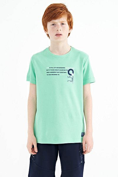 TOMMY LIFE Water Green Print Λεπτομερές μπλουζάκι για αγόρι με λαιμόκοψη σε τυπική εφαρμογή - 11145