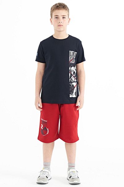 TOMMY LIFE Μπλουζάκι Navy Blue Print Detailed O Neck Standard Mold Boy's T-shirt - 11104