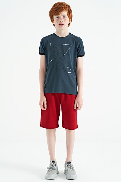 TOMMY LIFE Forest Green Minimal Text Printed Standard Fit O Neck Boy's T-shirt - 11132