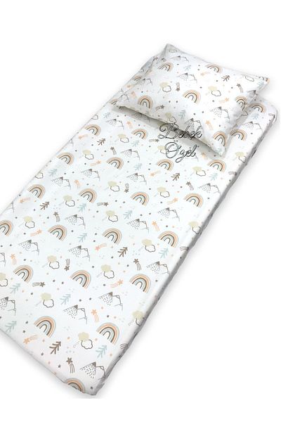 Bebek Özel 90x190 Montessori Brown Rainbow - 100% βαμβακερό παιδικό ελαστικό σεντόνι και μαξιλαροθήκη