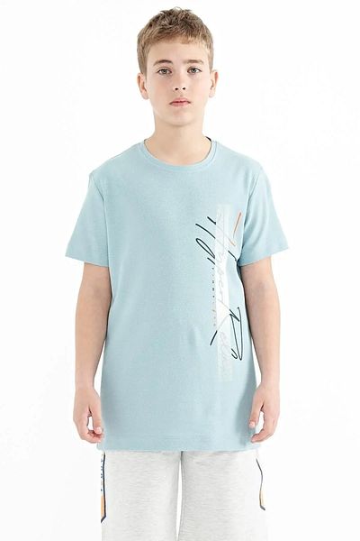 TOMMY LIFE Ανοιχτό μπλε κείμενο με εκτύπωση O λαιμό Standard Mold Boy's T-shirt - 11119