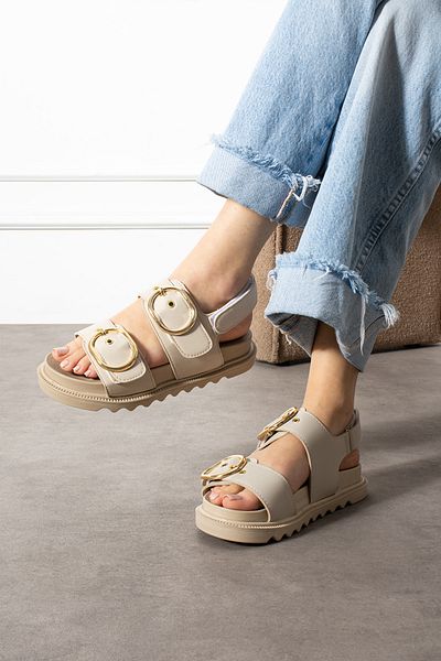 Shakrak Sandale elegante pentru femei Mia Beige Gold Cataramă Velcro