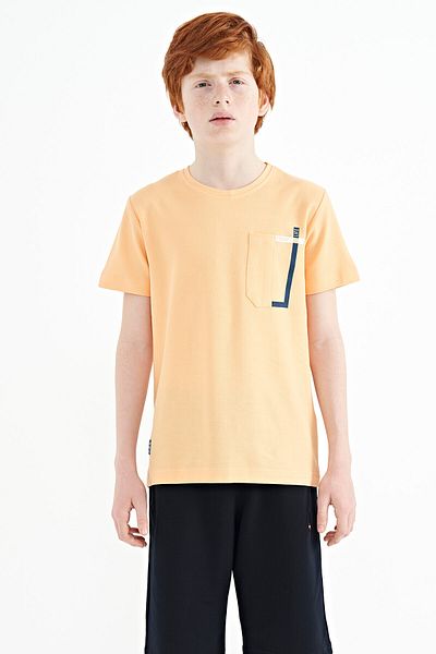 TOMMY LIFE Тениска за момче с детайлен O деколте и стандартен модел Melon Pocket - 11120