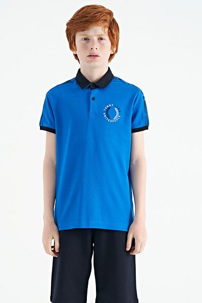 TOMMY LIFE Тениска Saks Print с подробна пола яка и стандартна форма за момче - 11166