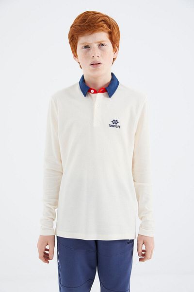 TOMMY LIFE Ecru Polo Neck Basic Boy T-Shirt - 11171
