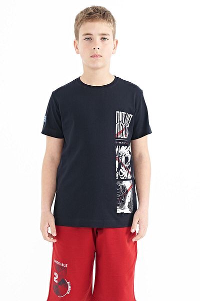 TOMMY LIFE Μπλουζάκι Navy Blue Print Detailed O Neck Standard Mold Boy's T-shirt - 11104
