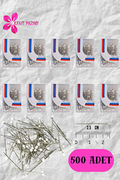 Kent Pazarı إبرة رأس زجاجية بيضاء – 500 قطعة (10 علب) |   2.5 سم |   مثبت للعمامة والشال والخياطة