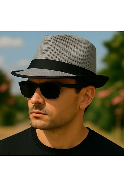 Avantaj Kapıda Премиум сламена шапка Fedora – унисекс за възрастни, черна райета, класически летен стил