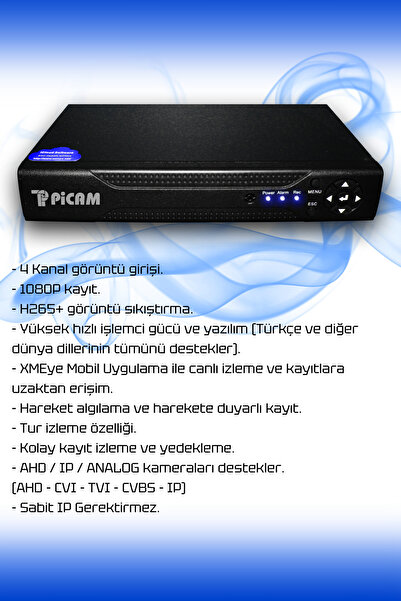Picam 4 Kameralı Kare 2 Iç Kamera Set 320 Gb Hdd Full Hd Gece Görüşlü Güvenlik Kamerası Sistemi