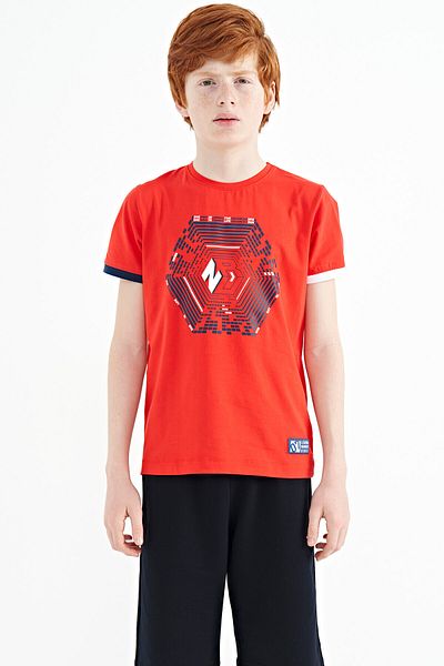 TOMMY LIFE Tricou pentru băiat - Imprimat Fiesta, Detaliu colorat pentru mâneci, Mărime standard - 11156