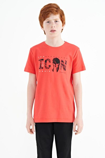 TOMMY LIFE Tricou pentru băiat standard Mold Mold, cu decolteu O, brodat cu textul în față - 11118