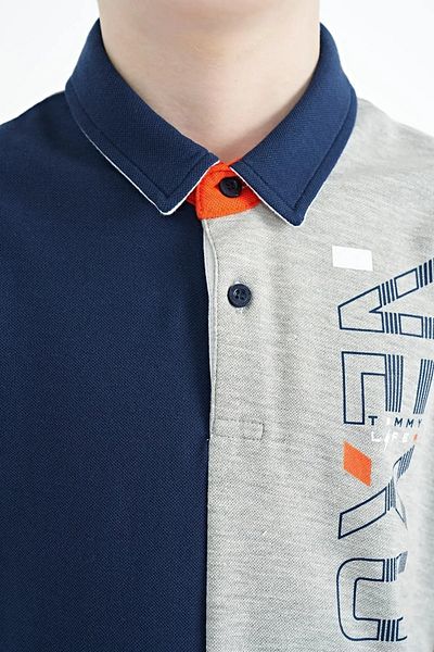 TOMMY LIFE Gray Melange Color Block Print Detailed Standard Fit Polo Neck Boy's T-shirt - 11112