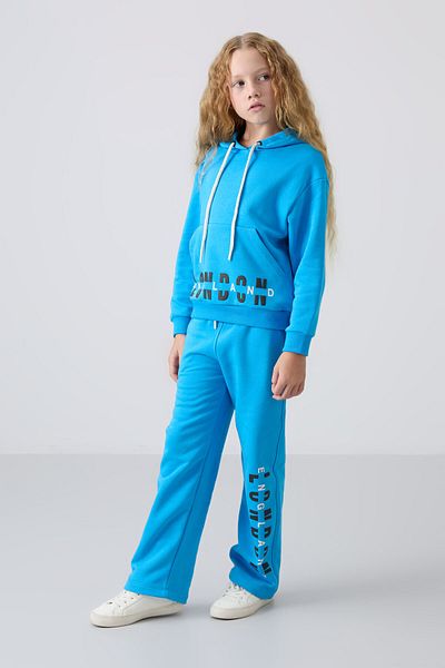 TOMMY LIFE Μπλε βαμβακερό γούνινο μαλακό υφή Oversize εμπριμέ κοριτσίστικο κοστούμι - 75147