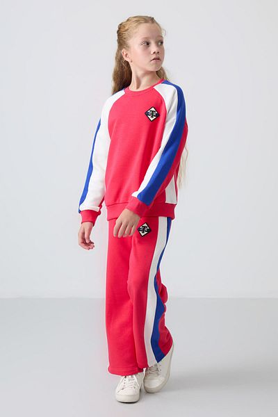 TOMMY LIFE Viva Red O λαιμόκοψη με φαρδύ πόδι Standard Fit εμπριμέ κοριτσίστικο κοστούμι φόρμας - 75165