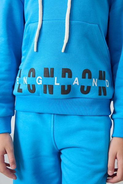 TOMMY LIFE Μπλε βαμβακερό γούνινο μαλακό υφή Oversize εμπριμέ κοριτσίστικο κοστούμι - 75147