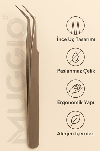 Muggio İpek Kirpik Cımbızı Profesyonel Kavisli İnce Uçlu Paslanmaz Çelik