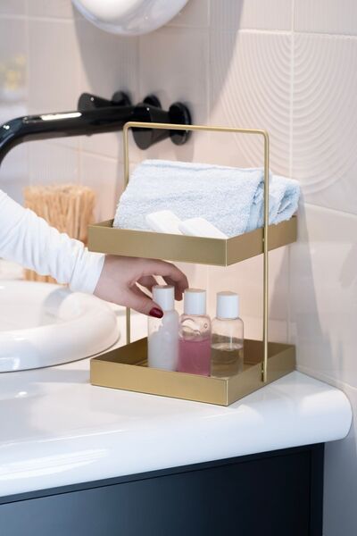 Rarart Concept 2-Tier Gold Metal Organizer - Multi-Purpose Organizer - Muffin