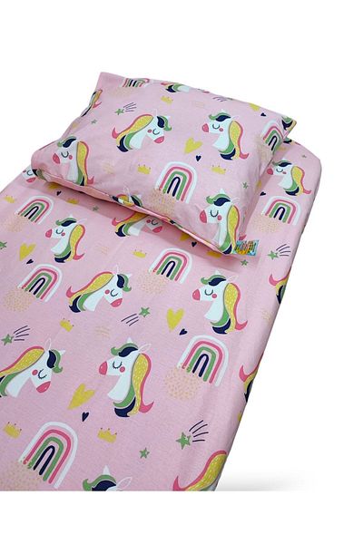 Bebek Özel 90X190 Montessori Pink Unicorn - 100% Cotton Children's Sheet and Pillowcase