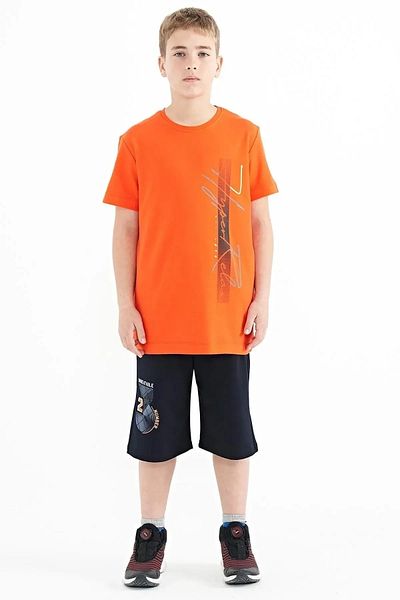 TOMMY LIFE Tricou pentru baieti - imprimeu portocaliu, decolteu O, croiala standard - 11119