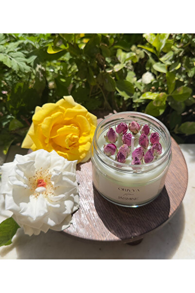 ORİVYA HOME Yasemin kokulu 330 cc kavanoz %100 doğal soya wax güllü mum