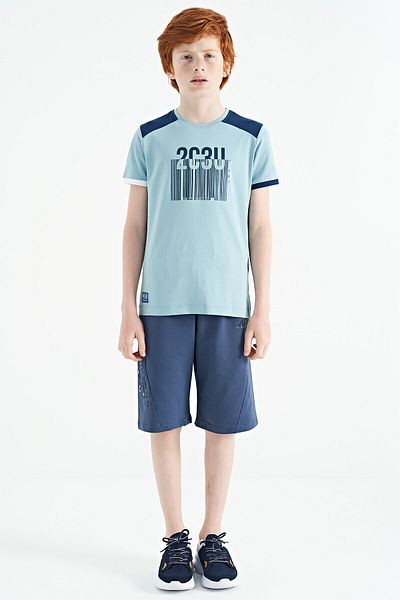TOMMY LIFE Light Blue Printed Detailed O Neck Standard Fit Boy's T-shirt - 11157
